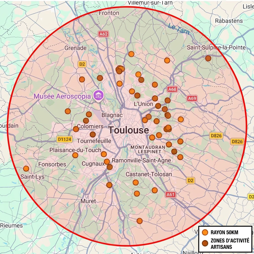 Carte de la zone d'intervention de Daumas Rénovation autour de Carbonne